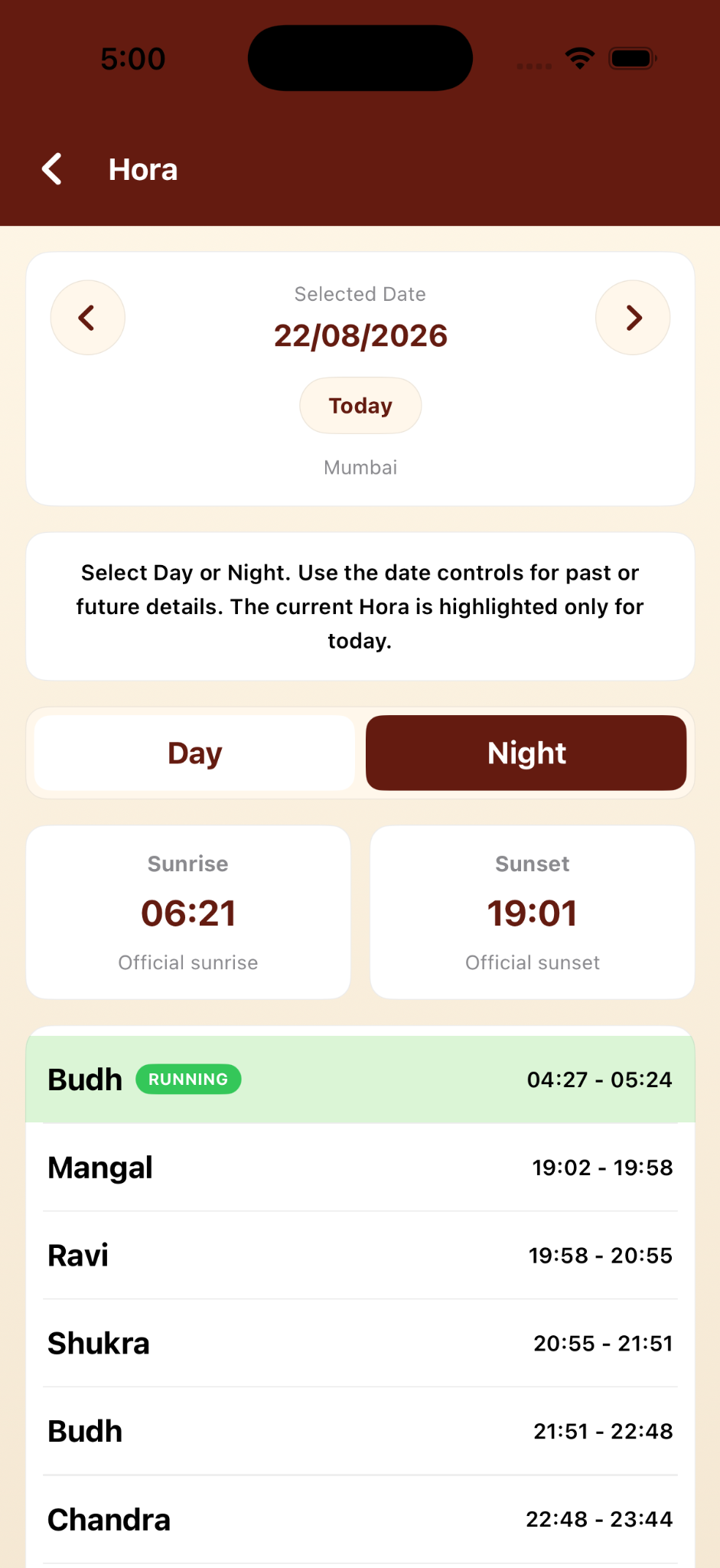 Jain Panchang Hora iPhone screen