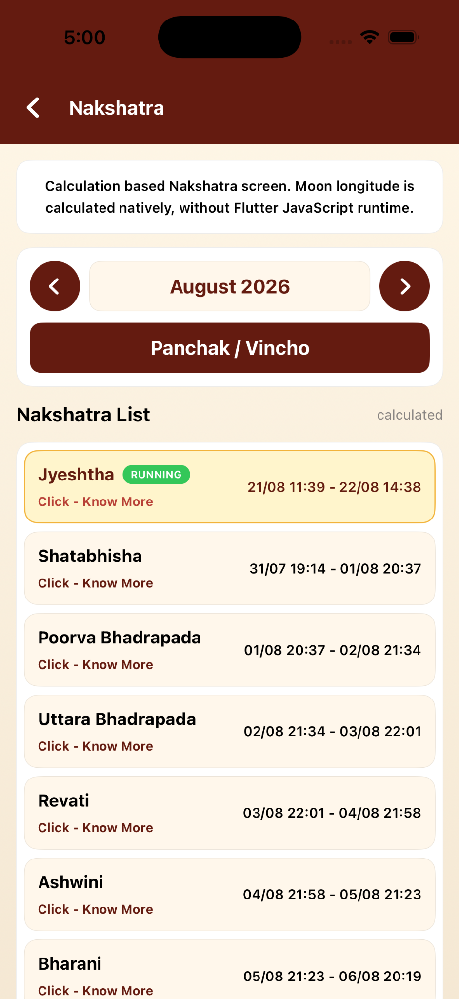 Jain Panchang Nakshatra iPhone screen